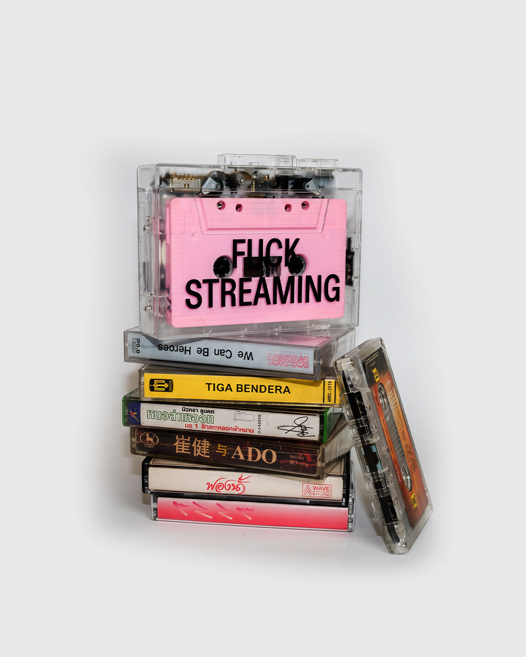 records: FUCK STREAMING cassette player